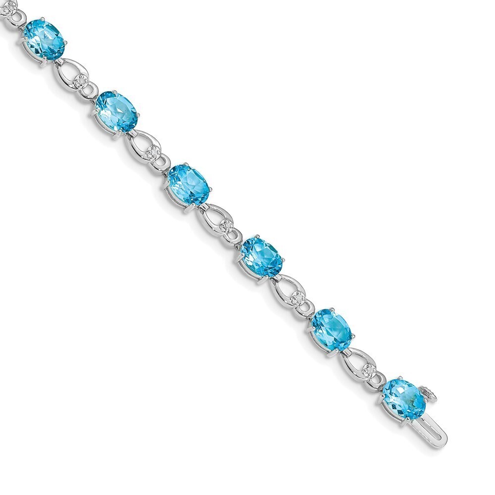 Kazi Luxury 14k White Gold Blue Topaz and Diamond Bracelet
